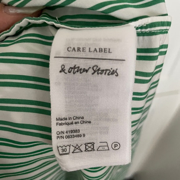 & Other Stories gathered pleated midi dress in green and white stripes - Picture 6 of 6